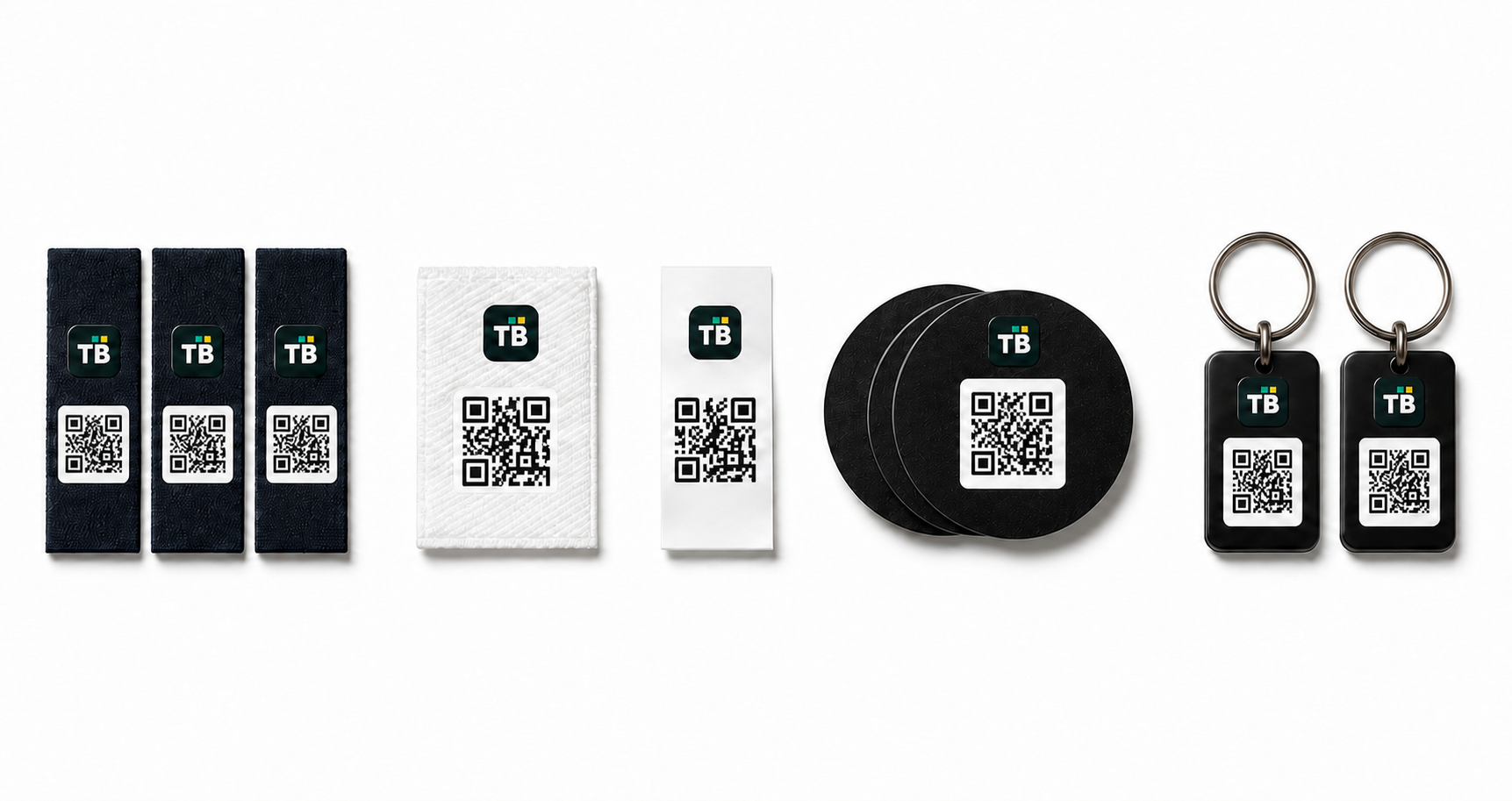 Three sew-on labels, one iron-on label, one no-iron clothing label, three waterproof stickers and two key tags